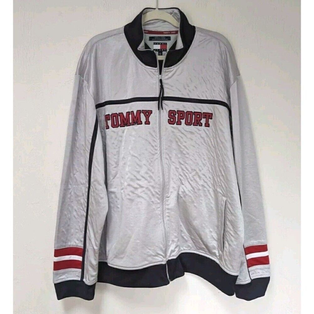 Tommy Hilfiger Y2K Tommy Sport Mens zip up Jacket Coat Silver Size 2xL